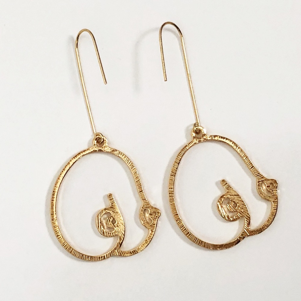 Gold Tone Breast Earrings Feminist Body Female - Picture 4 of 8